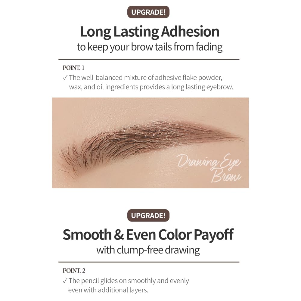 ETUDE Drawing Eye Brow #2 Grey Brown | Long Lasting Eyebrow Pencil for Soft Textured Natural Daily Look Eyebrow Makeup