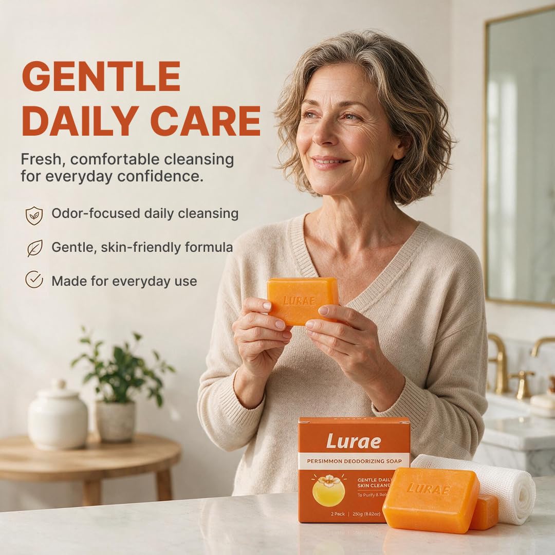 Lurae Persimmon Soap for Old People Smell, Body Odor Eliminator Bar, 2 Pack