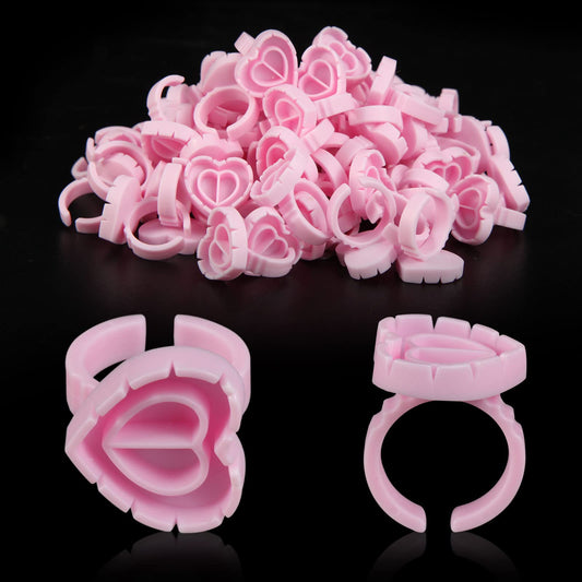 ZXMFDZ 100PCS Glue Rings Lash Rings for Glue, Pigment Rings for Eyelash Extensions Eyelash Glue Holder Lash Glue Ring Smart Disposable Cups Pink