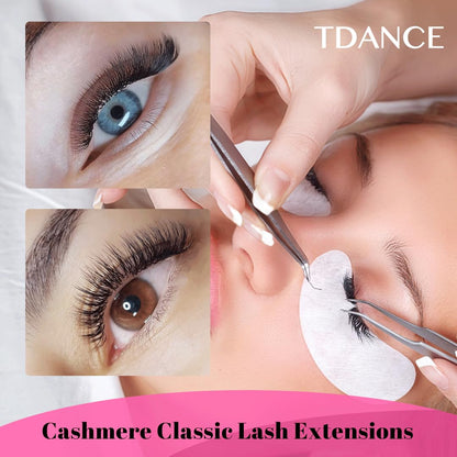 TDANCE Cashmere Volume Lash Extensions C CC D DD LD L B J M Curl 0.03-0.20 thickness 5-20mm, Super Matte Black Individual Eyelashes Tray, Professional Supplies for Lash Techs(0.03-CC,8-15mm)