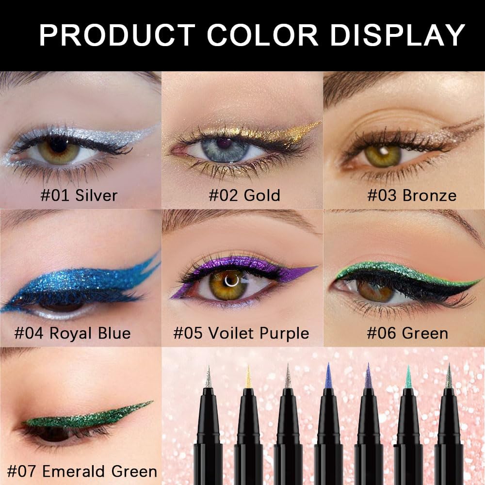 evpct 1Pcs Silver Glitter Sparkling Liquid Eyeliner, Metallic Shimmer Light Silver Eyeliner Liquid Eye Liner Eyeshadow Pencil Face Body Glitter Makeup, Longwear Waterproof, Fake Eyelashes Mascara
