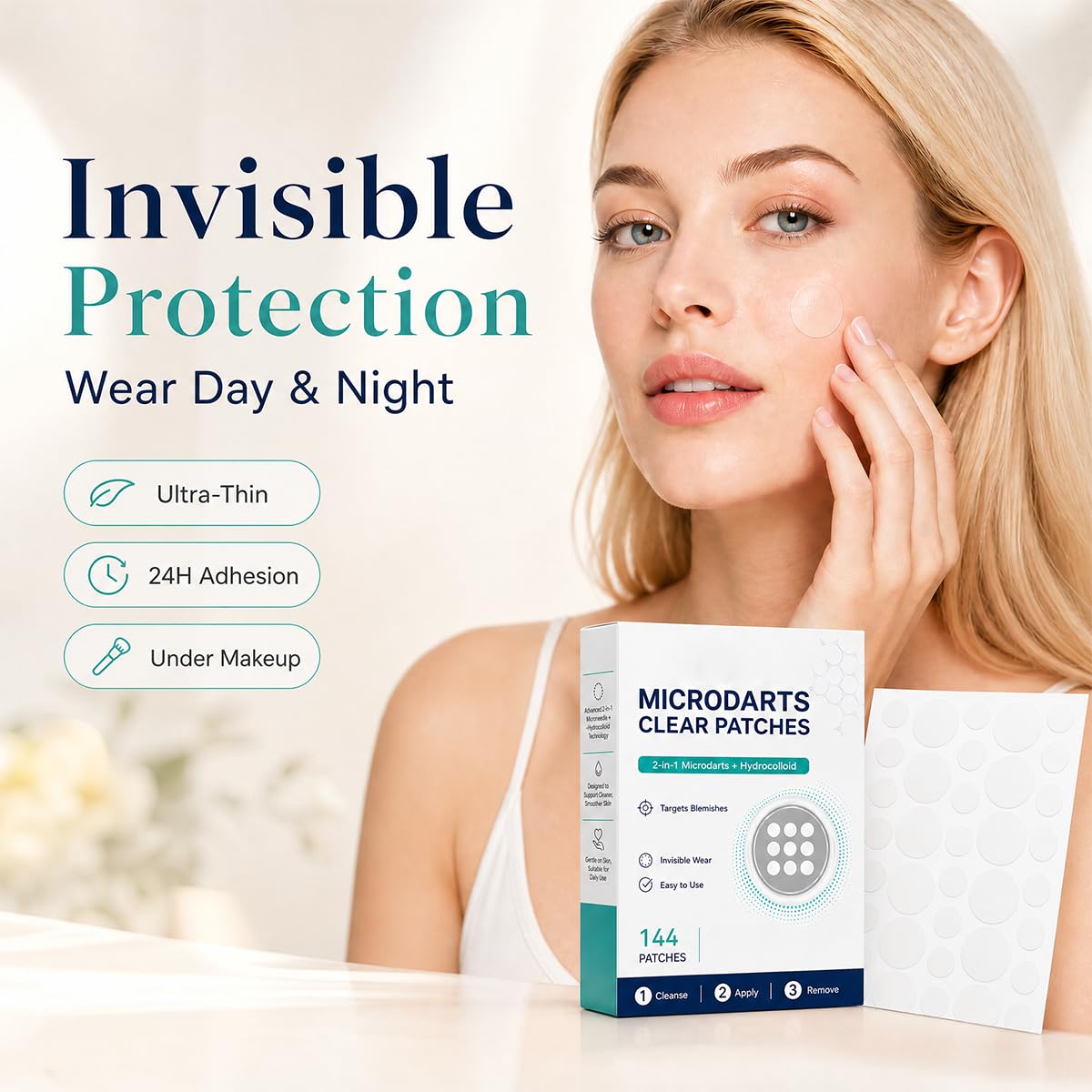 3PCS Microdarts Clear Patches, 2-in-1 Microdarts & Hydrocolloid Patch, Gentle Formula for All Skin, Natural Hydrocolloid Patches for Women and Men