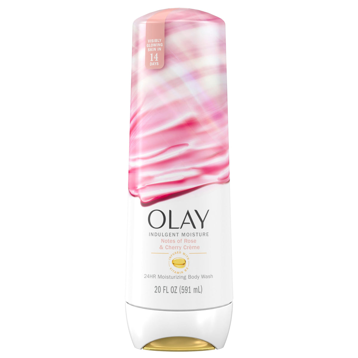 Olay Body Wash for Women, Indulgent Moisture, 24hr Moisturizing & Nourishing Formula, Infused with Vitamin B3 Complex, Luxurious Fragrances, Rose & Cherry Creme Scent, 20 fl oz