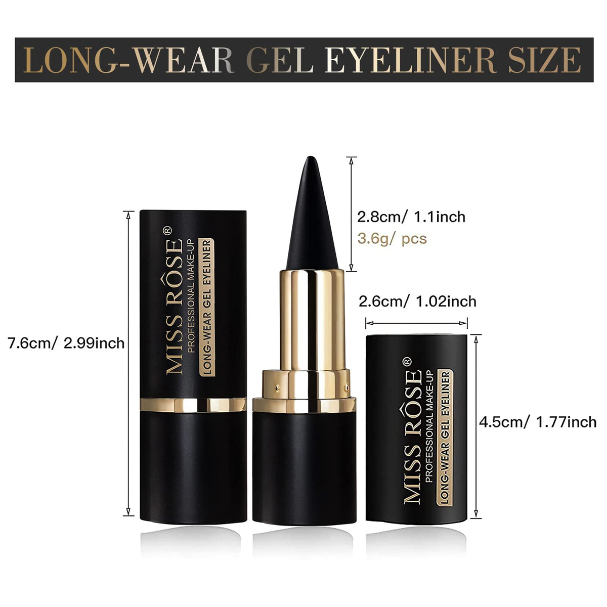 MISS ROSE M Gel Eyeliner, Black Eyeliner Pencils, delineador de ojos contra el agua, Easy to Use, Eye Makeup for Women (Black)