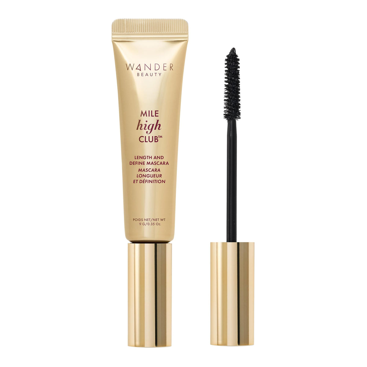 Wander Beauty Mile High Club Length + Define Black Mascara - Smudge-Proof, Lash Lengthening Mascara for a Full, Fanned Out Effect - Castor Oil + Peach Leaf Conditions & Strengthens - 0.31 fl oz
