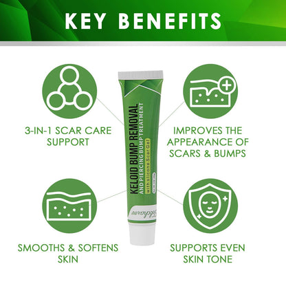 Tobcharm Advanced Keloid Bump Removal: Silicone Keloid Scar Removal Cream for Scars from Piercing, Surgical Marks, Acne, and Burns, Keloid Treatment for Ears, Face, and Body with Healing Formula 30g