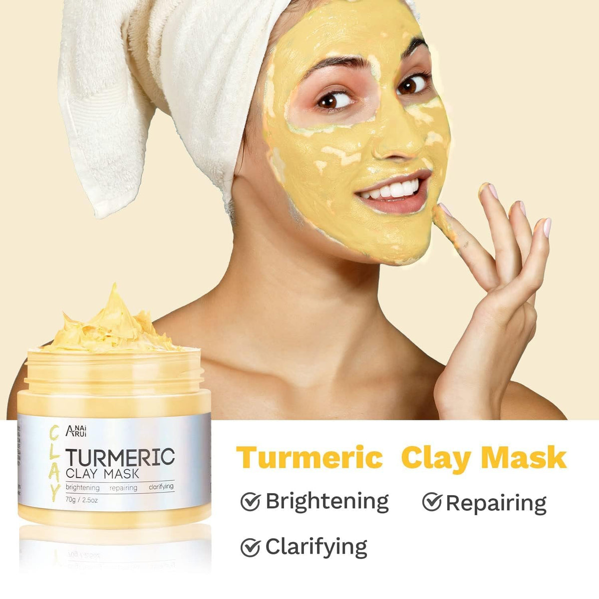 ANAI RUI 3-Pcs Face Mask Set, Turmeric, Green Tea & Dead Sea Clay Masks