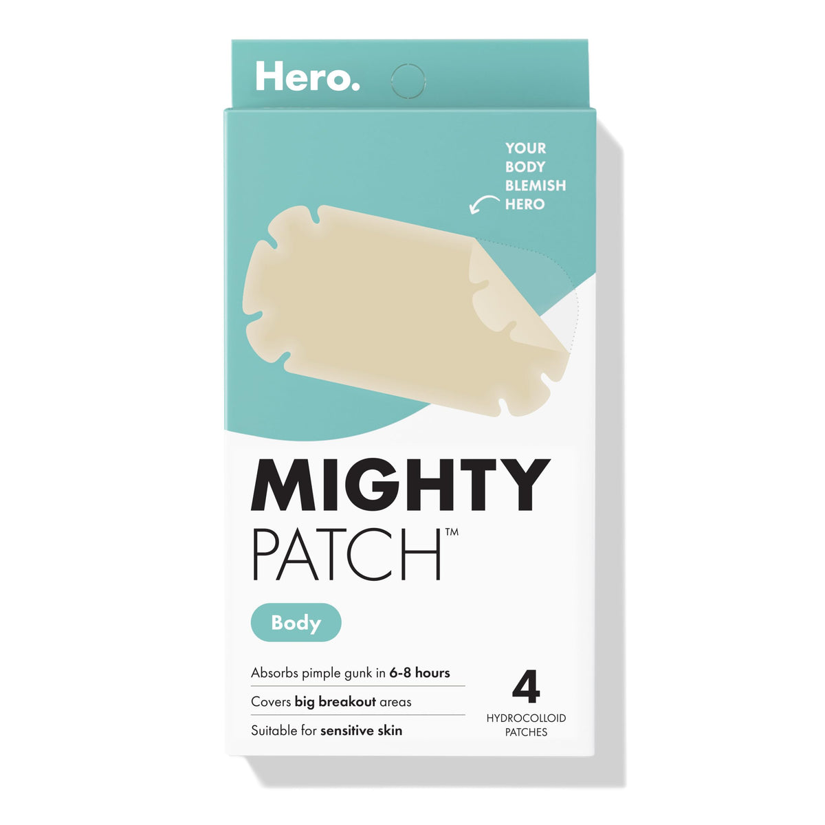 Mighty Patch Hero Cosmetics Body XXL Hydrocolloid Acne Patch, 4 Ct