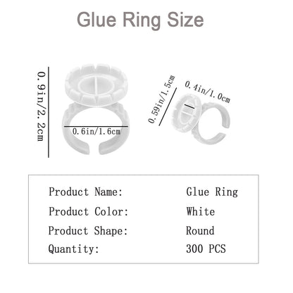 Glue Rings for Eyelash Extension, 300 PCS Glue Rings Lash Extension Supplies Lash Rings for Glue, Disposable Glue Cups Eyelash Glue Holder Lash Extension Glue Rings, Lash Fan Blossom Glue Cups, White
