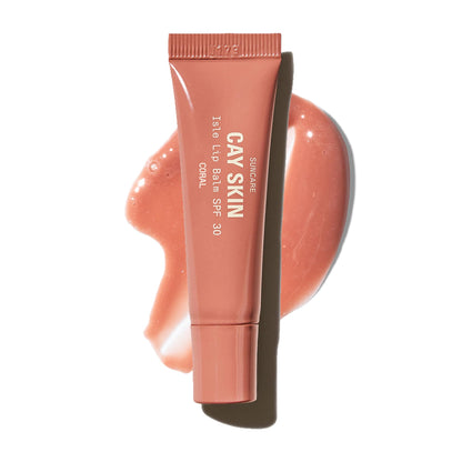 Cay Skin Isle Lip Balm SPF 30 – High Shine, Hydrating + Sheer Lip Gloss in Vanilla Brown Sugar Flavor – Formulated with Natural Ingredients for All Skin Tones – Coral, 0.35 oz