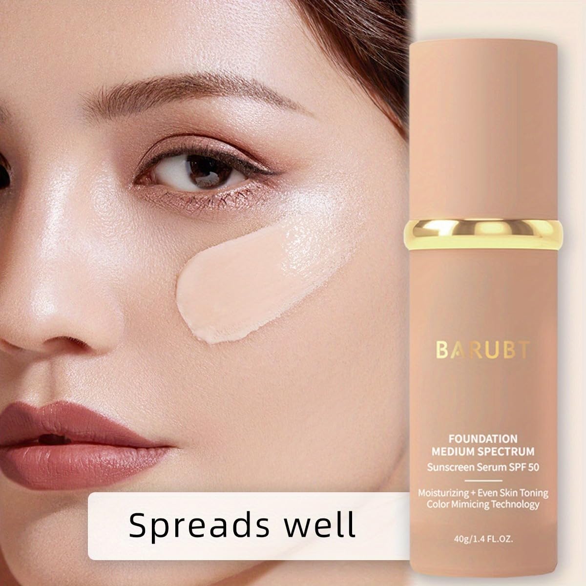 BARUBT Color Changing Foundation SPF 50, Moisturizing Liquid Makeup 2PCS