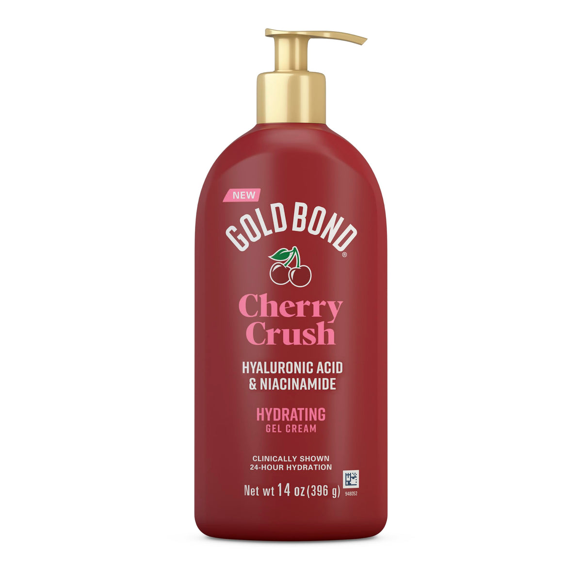 Gold Bond Cherry Crush Hydrating Gel Cream, Juicy Cherry Crush Scent, 24-Hour Hydrating Body Lotion with Hyaluronic Acid and Niacinamide, 14 oz.