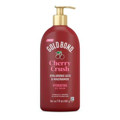 Gold Bond Cherry Crush Hydrating Gel Cream, Juicy Cherry Crush Scent, 24-Hour Hydrating Body Lotion with Hyaluronic Acid and Niacinamide, 14 oz.