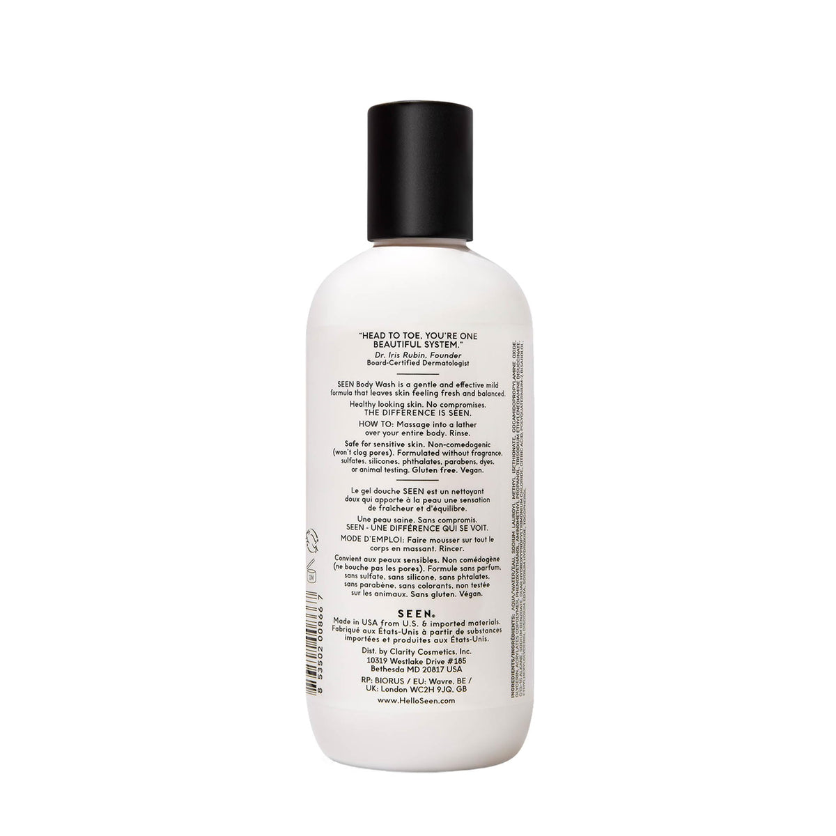 SEEN Body Wash, Fragrance Free - Non-Comedogenic & Non-Irritating Body Wash- Dermatologist-Developed - Safe for Sensitive, Eczema & Acne Prone Skin