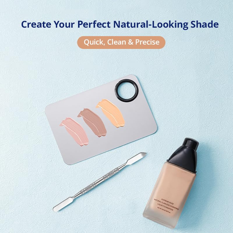 Stainless Steel Makeup Palette with Spatula，Cosmetic Mixing Palette for Foundation, Concealer & Nail, Professional Beauty Tool for Makeup Mixing & Application