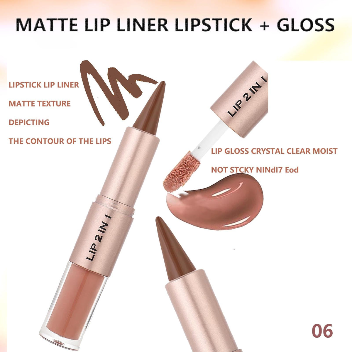 MiaSarah Lip Liner Gloss Lip Combo Sets Kit,Nude Brown Lip Liner and Brown Gloss Set, lip combo sets for black women, High Pigmented Long Lasting Plumping Lip Gloss Lipstick Waterproof Lip Combo 06