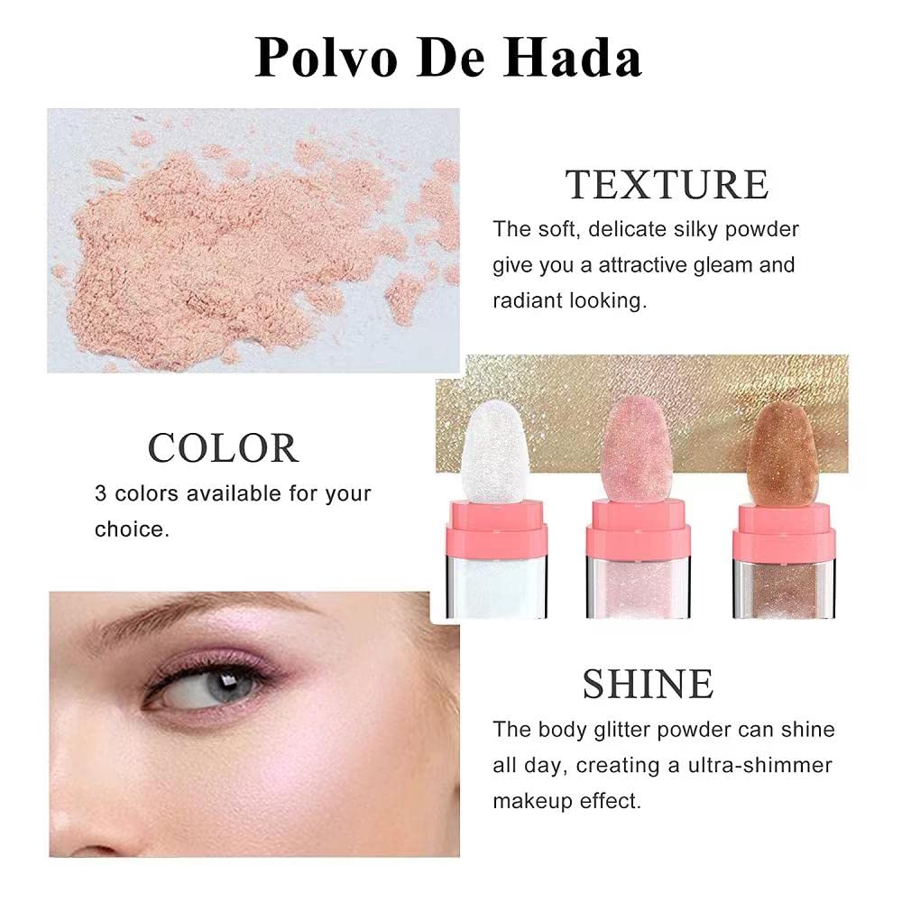 Glitter Powder Highlighter Makeup, Body Brightens the Natural Three-Dimensional Face Blusher Fairy Highlight Patting Powder. (01#White Moonbeam)