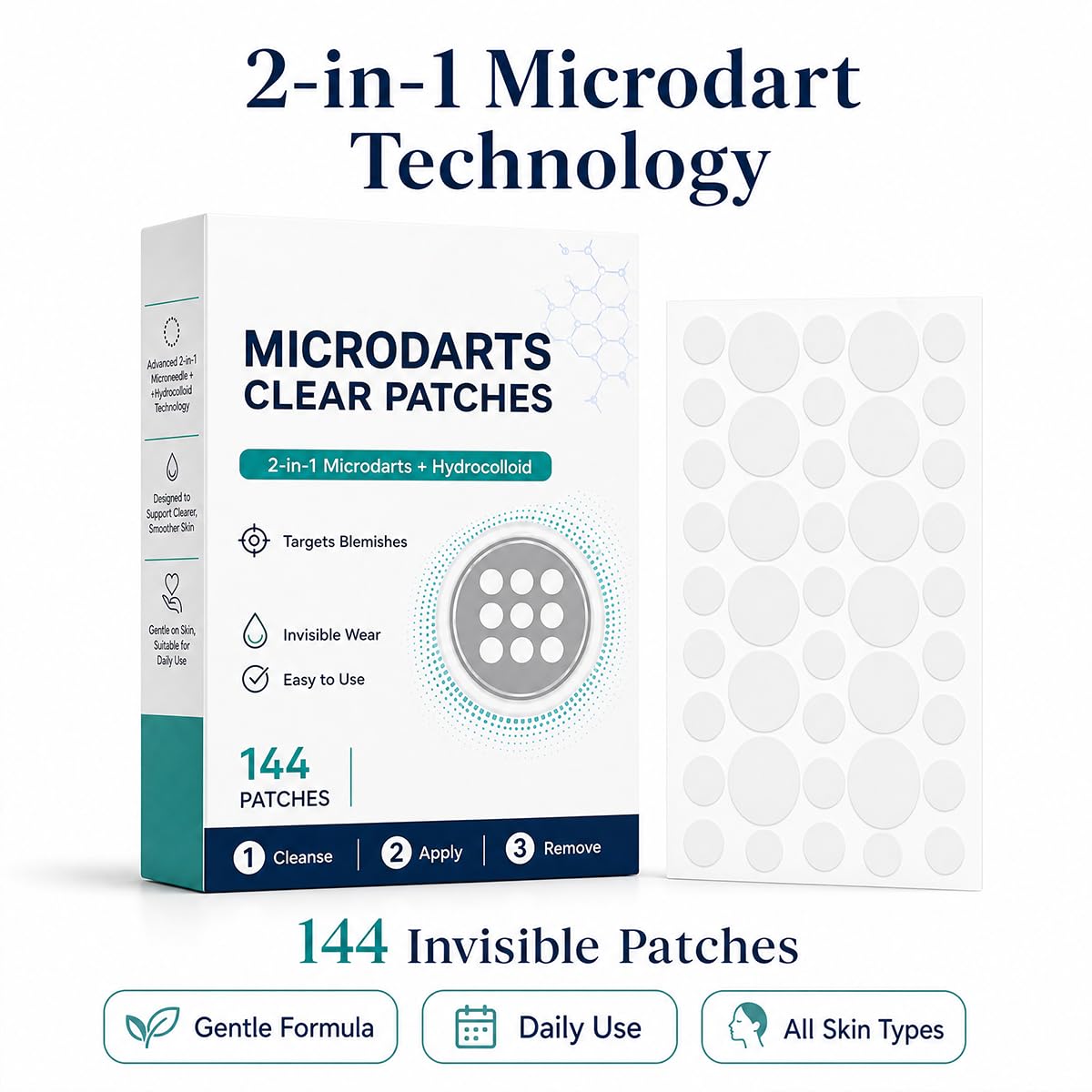 3PCS Microdarts Clear Patches, 2-in-1 Microdarts & Hydrocolloid Patch, Gentle Formula for All Skin, Natural Hydrocolloid Patches for Women and Men
