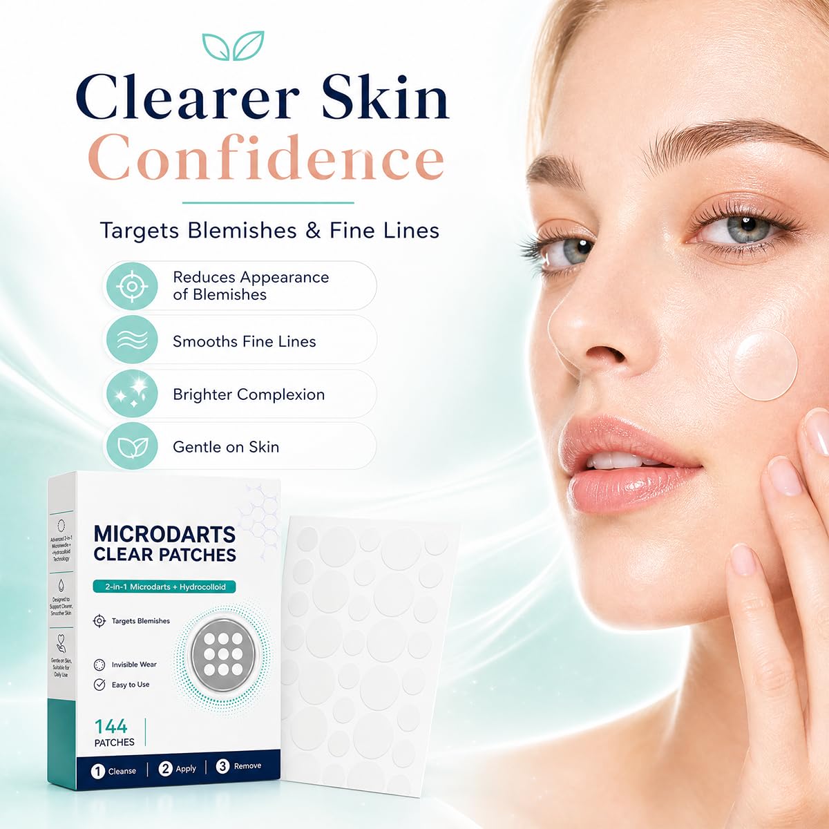 3PCS Microdarts Clear Patches, 2-in-1 Microdarts & Hydrocolloid Patch, Gentle Formula for All Skin, Natural Hydrocolloid Patches for Women and Men