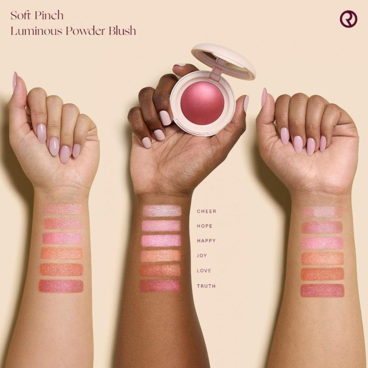 Rare Beauty Soft Pinch Luminous Powder Blush, Hope (nude mauve), Radiant Finish, 0.098 oz/2.8 g, Palette