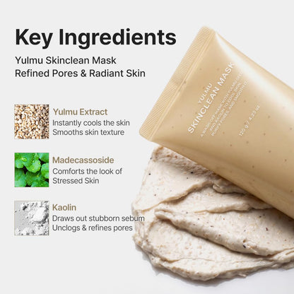 RETURNITY Yulmu Skinclean Mask, Gentle Exfoliating Wash-off Face Mask with Coix seed Extract for Pores and Uneven Skin, 120g Korean Skincare