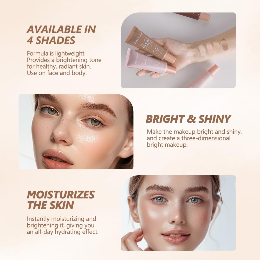 Natural Glow Illuminator Glotion - Glowing, Moisturizing, Lightweight Base, Multi-Purpose - Hydrating & Illuminating Makeup Highlighter for Radiant, Sun-Kissed Look (#2 Light, 1.35 Fl Oz (Pack of 1))