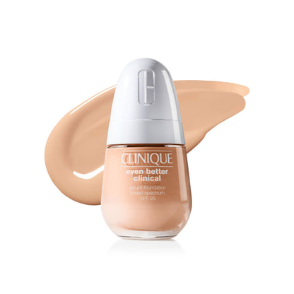 Clinique Even Better Clinical Serum Liquid Foundation SPF 25 With Vitamin C, Salicylic Acid + Hyaluronic Acid For Combination to Oily Skin Types | Full Coverage + Matte Finish, Cream Chamois, 1 Fl Oz