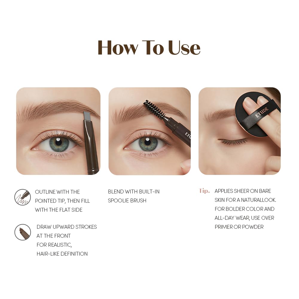 ETUDE Drawing Eye Brow Pro (Dark Brown) Eyebrow Pencil for women, Microblading, Long Lasting, Soft Textured Natural Daily Look, Korean Makeup, Beauty (0.008 Ounce)