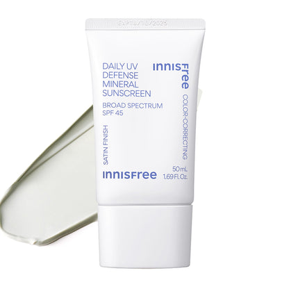 innisfree Daily Mineral UV Defense SPF 45 | Tinted Korean Sunscreen with Zinc Oxide for Redness | Gentle, Hydrating and Lightweight | Available in 2 Pack