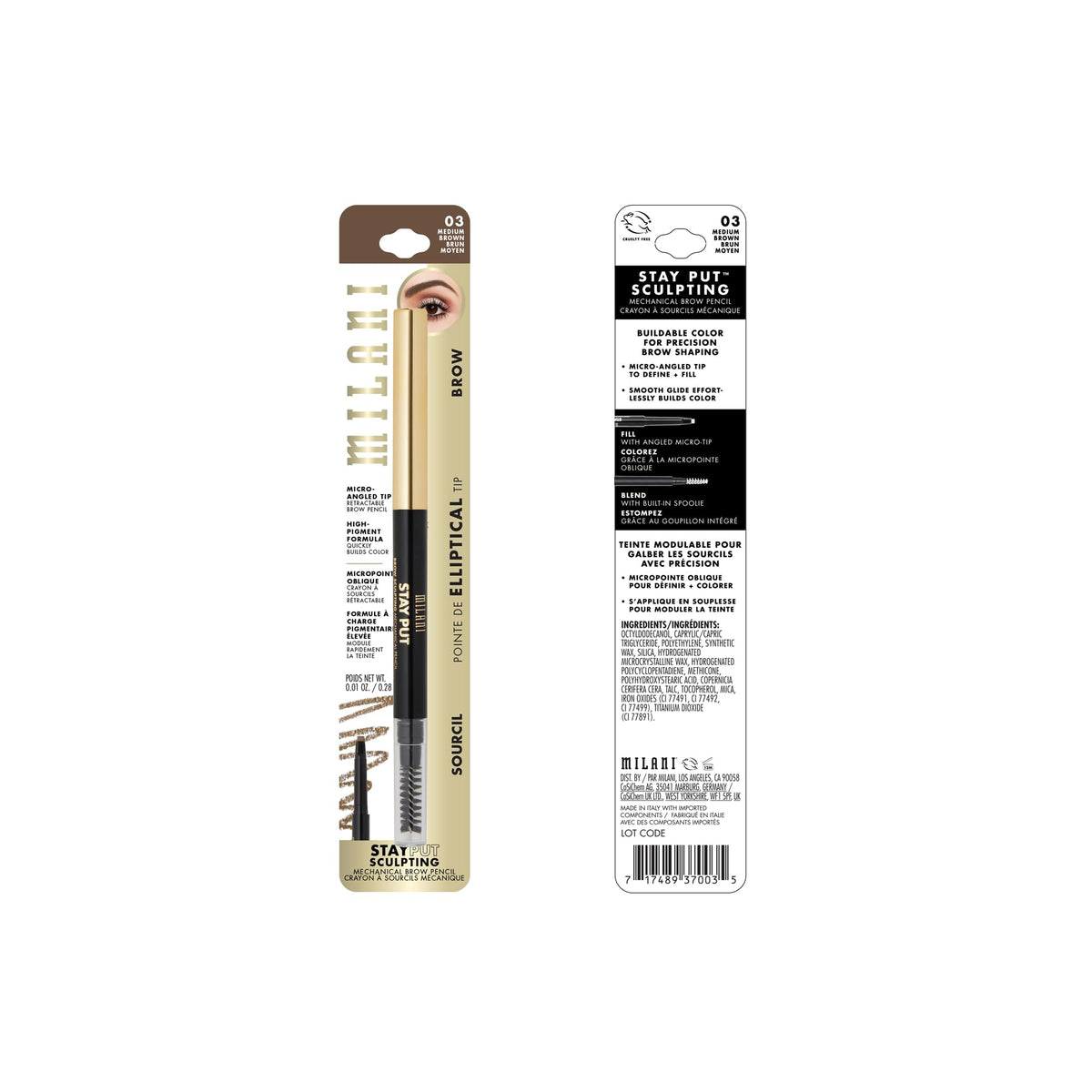 Milani Stay Put Brow Sculpting Mechanical Pencil Eyebrow Color Medium Brown