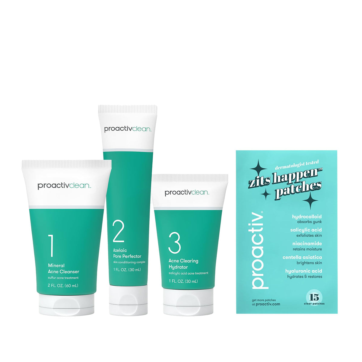 Proactiv Clean Acne Treatment Kit with Patches, 3-Step Face Routine, 30-Day