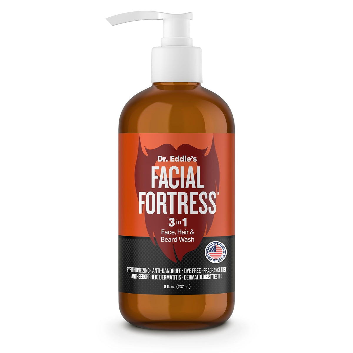 Dr. Eddie's Facial Fortress 3 in 1 Face & Beard Wash - 8 Fl Oz (Pack of 1)