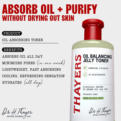 Thayers Oil Balancing and Cooling Jelly Toner, Pore Reducing Facial Toner that Mattifies and Hydrates, Skin Care for Combination to Oily Skin, 12 Fl Oz