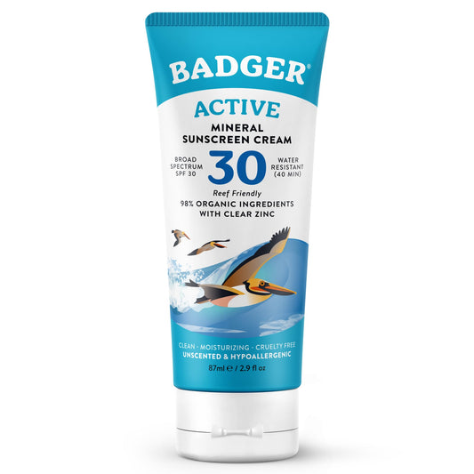 Badger Mineral Sunscreen Cream SPF 30, Reef Safe, Travel Size, 2.9 fl oz
