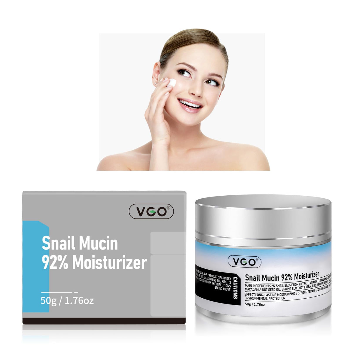 VGO Snail Mucin 92% Moisturizer Daily Face Moisturizer Hydrating Repair Face Gel Cream for Dry & Sensitive Skin, All Skin Types 50g / 1.76oz