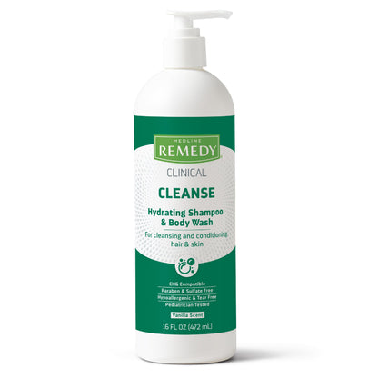 Medline Remedy Clinical Hydrating Shampoo & Body Wash (16 fl oz), Vanilla Scent, Cleanser, No-Rinse, Adults, Kids, Shower Or Bedside, Dimethicone, Sulfate Free