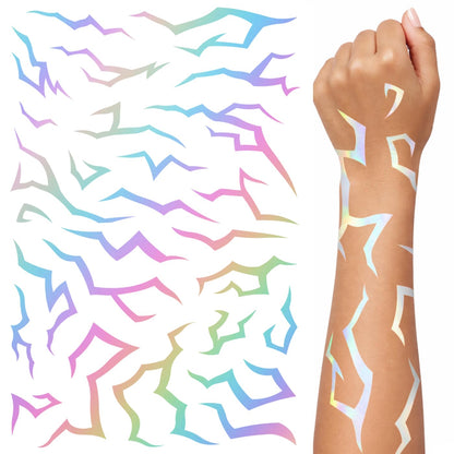 Iridescent Pattern Temporary Tattoos | 3 Sheets Holographic Fantasy Energy Pattern | Metallic Cosplay | Fake Tat Stickers | Kpop Tattoos for Kids | Birthday Party, Halloween