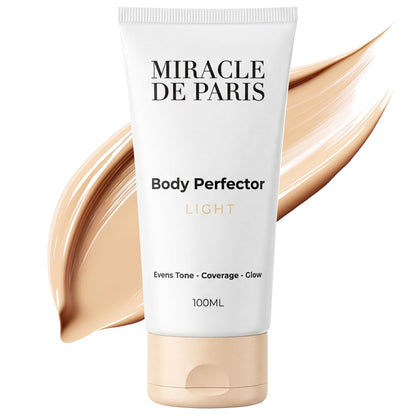 Miracle de Paris Body Coverage Perfector – Tattoo Cover Up Makeup Waterproof, Body Foundation & Leg Makeup, Transfer-Resistant Body Concealer for Legs, Scars & Uneven Skin Tone, 3.38 fl oz, Light