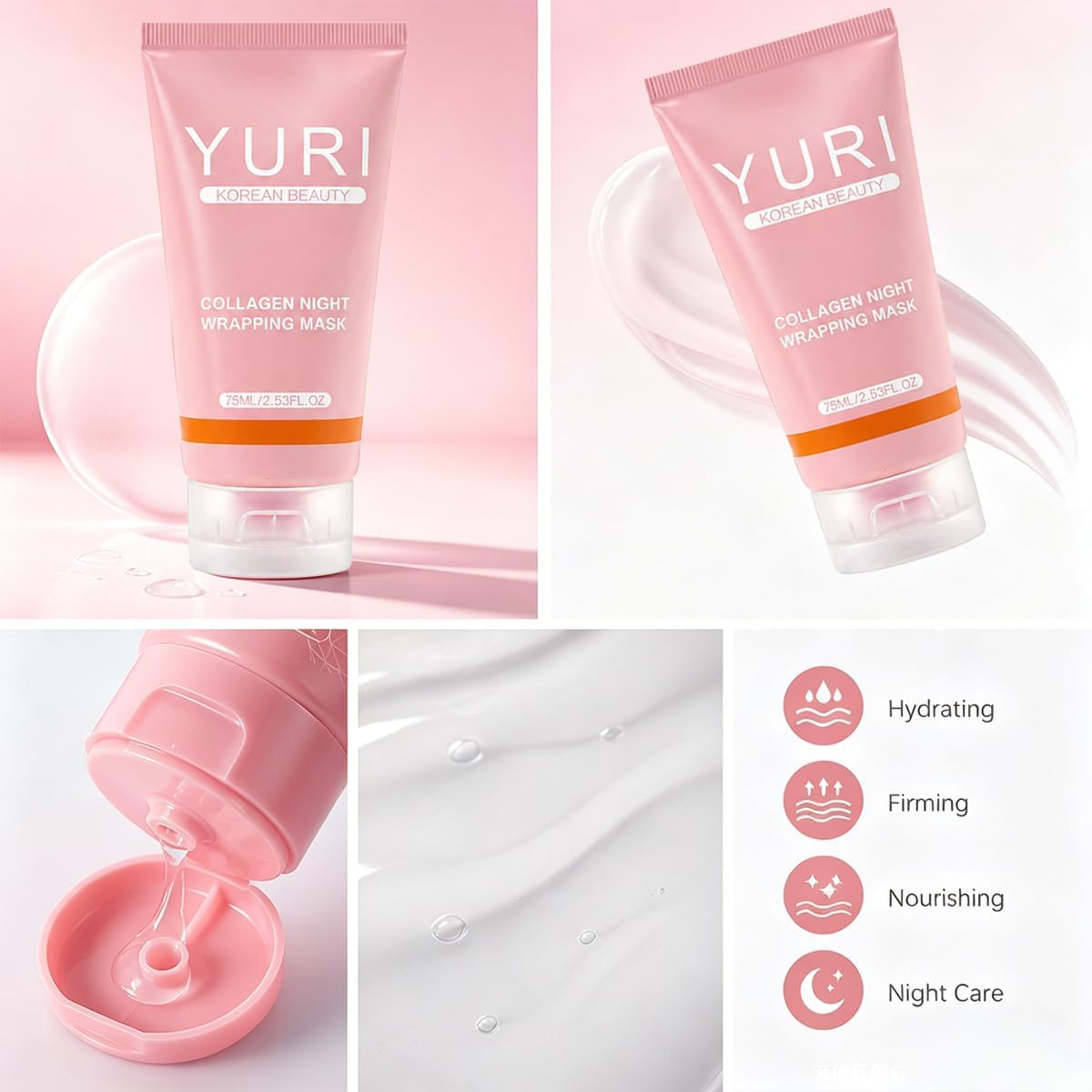 CEMENRETE YURI Collagen Night Wrapping Mask – Peel-Off Overnight Face Mask for Hydrating Care, Lightweight Sleeping Mask for Smooth, Glowing-Looking Skin, Easy Peel Skincare, 2.54 Fl Oz