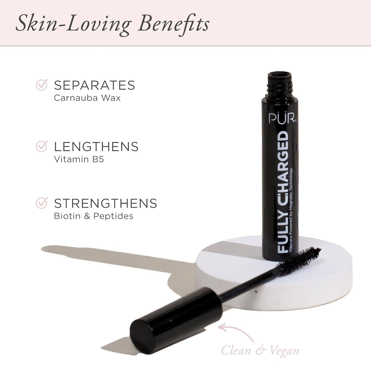 PÜR Fully Charged Thickening Mascara, Volumizing, Lengthening, Travel Size