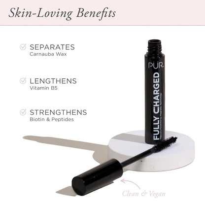 PÜR Fully Charged Thickening Mascara, Volumizing, Lengthening, Travel Size