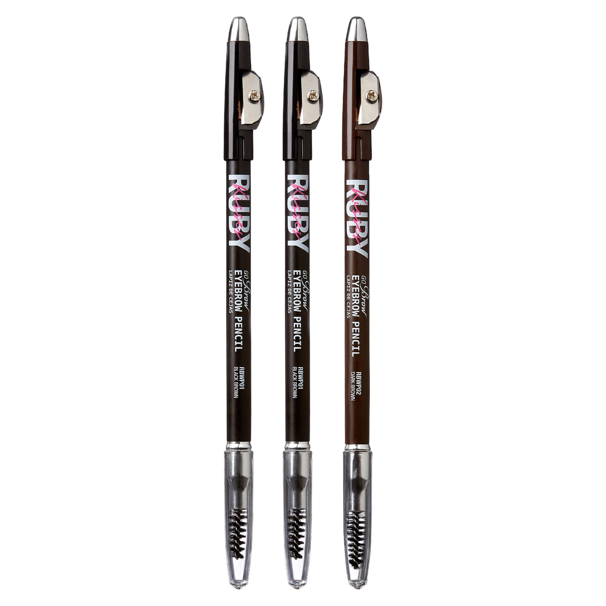 Ruby Kisses GoBrow Eyebrow Pencil, Sharpenable, Longwear, Long Lasting Eyebrow Wooden Pencil for Natural-Looking Brows 3 Pack (Dark Brown)