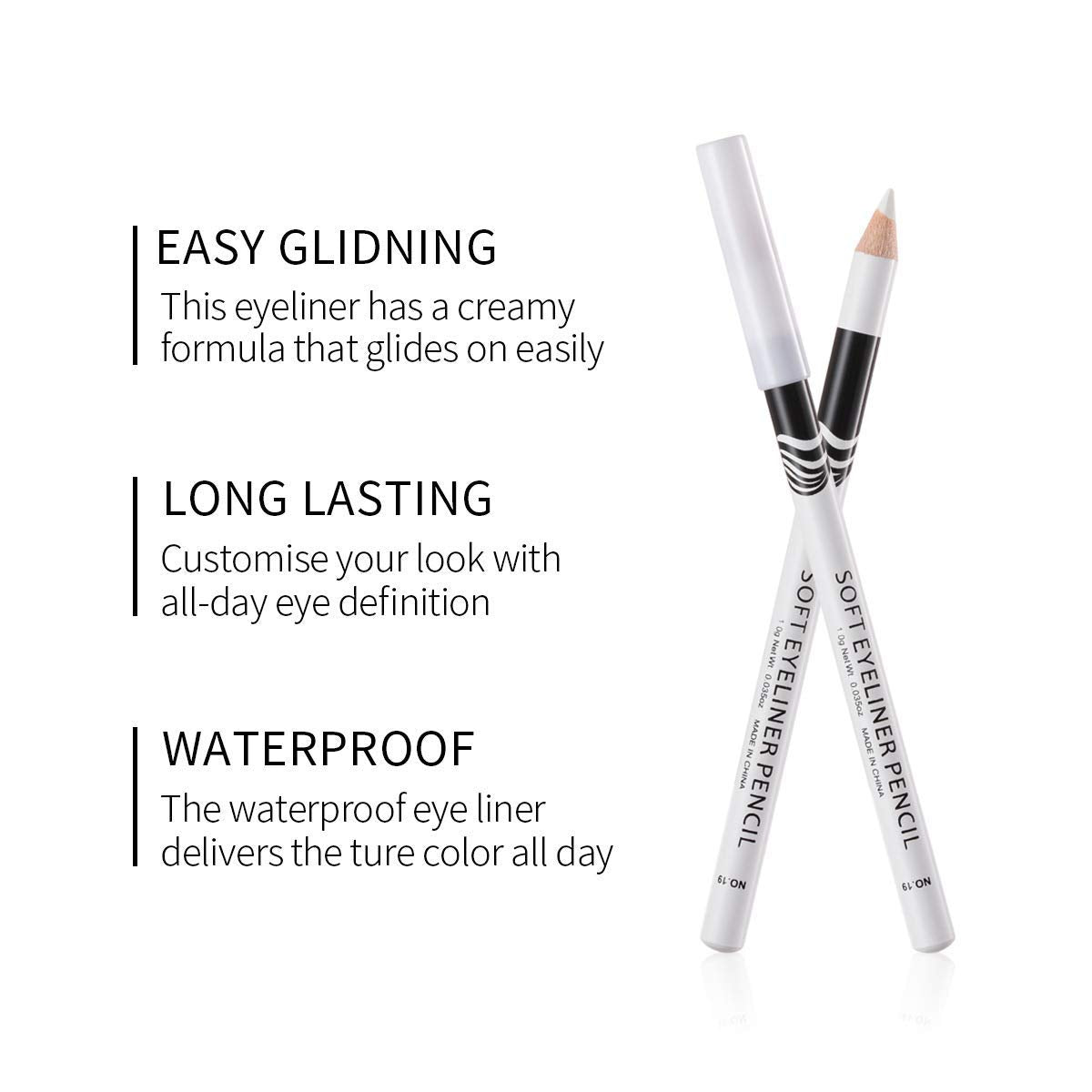 Go Ho 12 PCS White Eyebrow Eyeliner Pencils,White Eyeshadow Makeup Pen,Sweatproof Eye Highlighter Makeup Pencil,Long-lasting Nice Color Eye Brow Gel Pen,Brow Tint Sticks