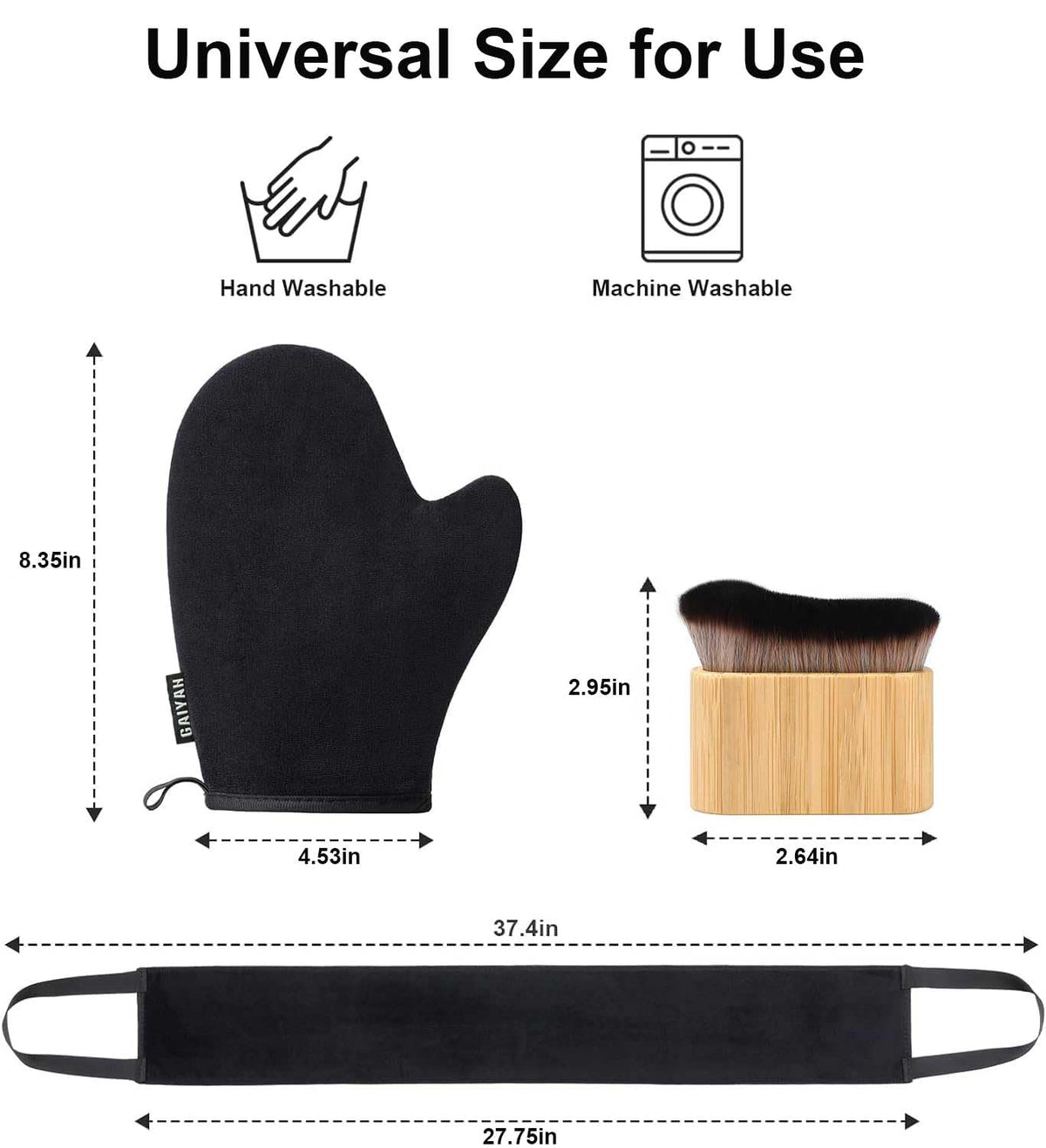 3 in 1 Self Tanning Mitts Self Tanner Mitt Applicator Kit - Tanning Glove for Self Tan Mitt, Tanning Brush for Self Tan Back Tanning Applicator Kabuki Body Brush Self Tanner Back