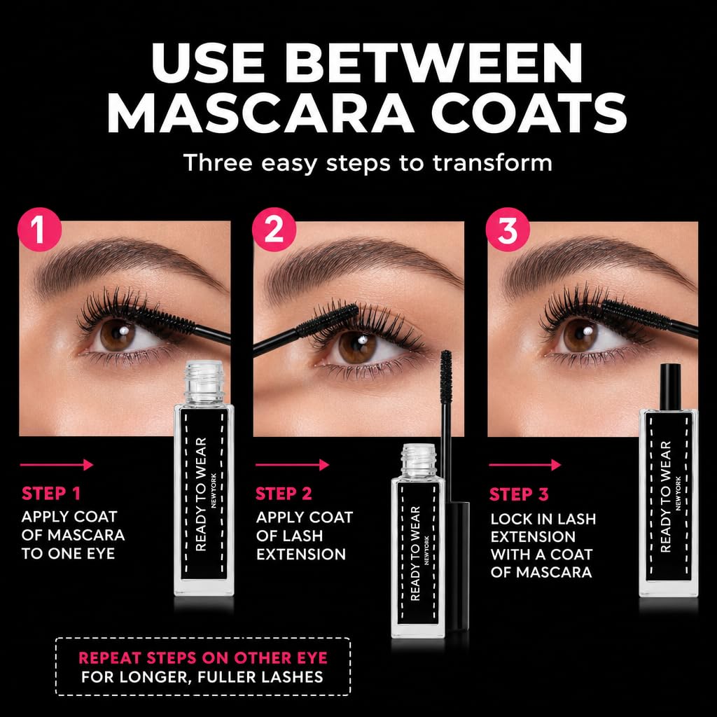 Ready To Wear Lash Extension - Fine DRY Fibers to Extend Lashes, Instantly Volumize & Elongate - No Glue Needed (Must use with Mascara)