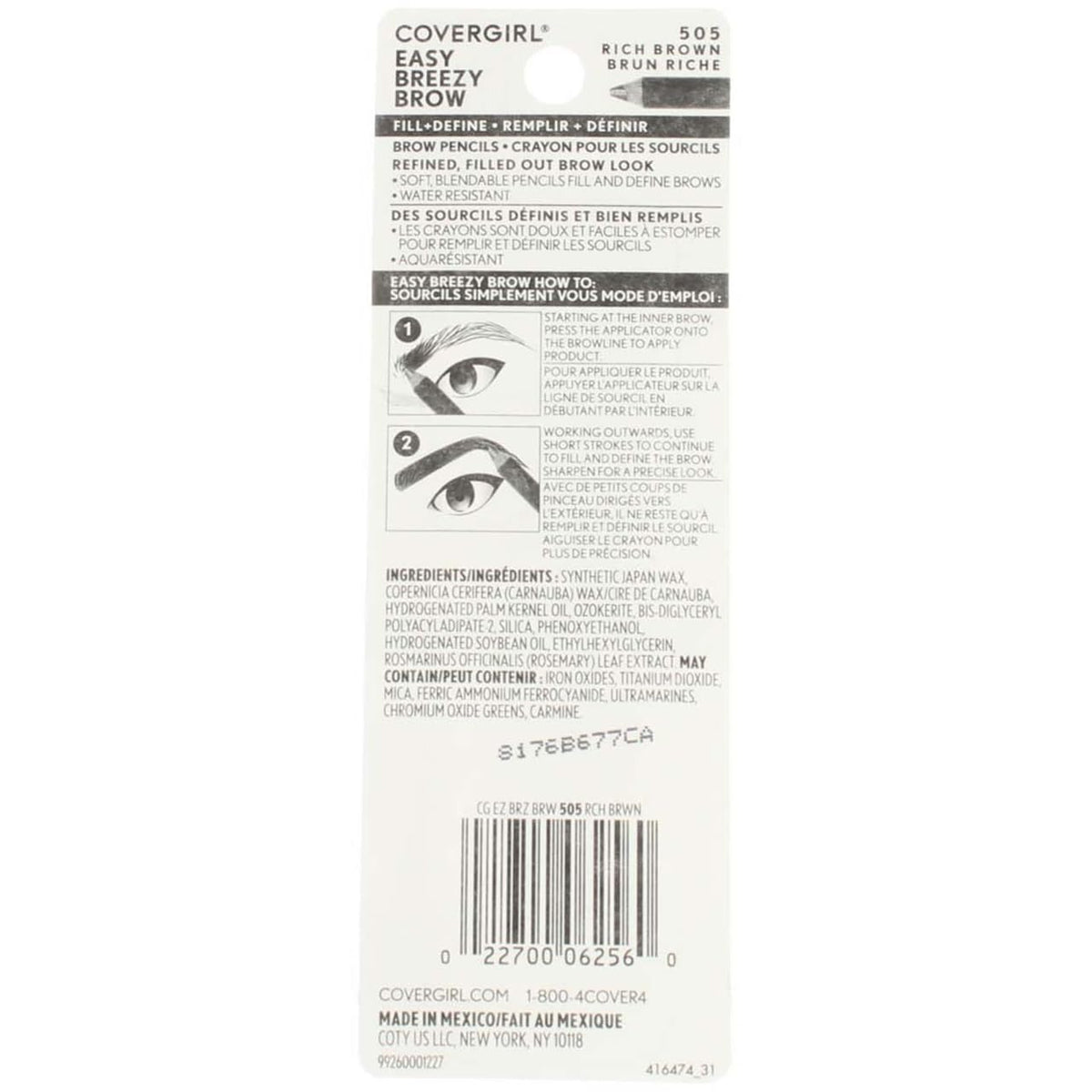 CoverGirl Easy Breezy Brow, Fill+Define Pencils [505] Rich Brown 2 ea ( Pack of 3)