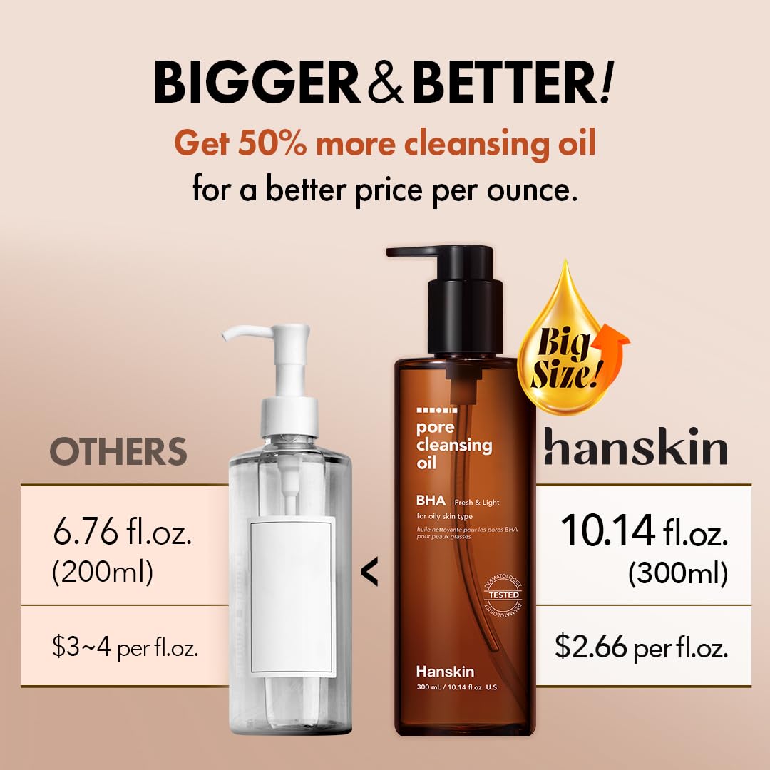 Hanskin Large Size 10.14 fl oz BHA Pore Cleansing Oil for Oily Skin