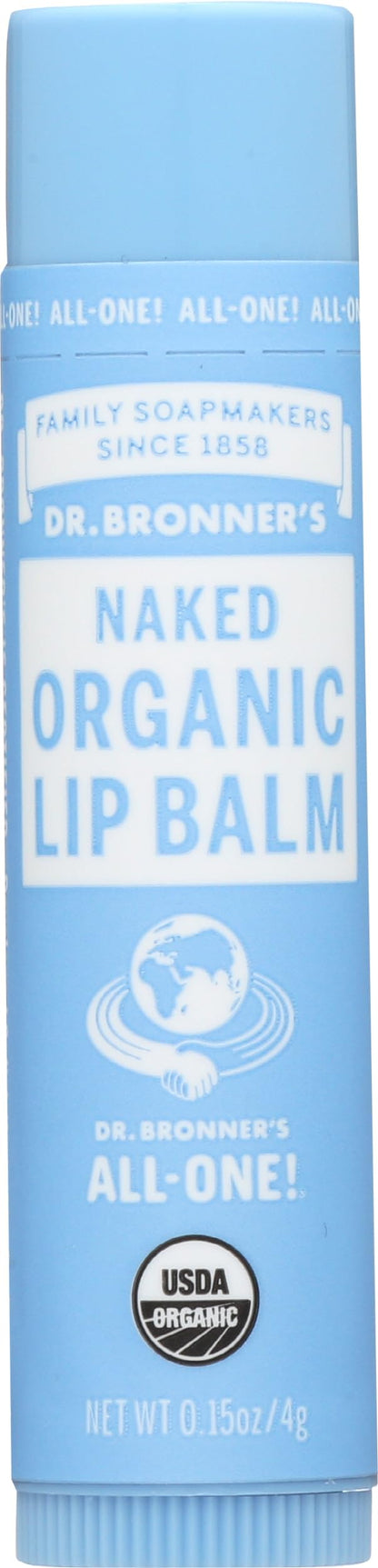 Dr. Bronner's Magic Soaps Organic Naked Unflavored Lip Balm, 0.15 Ounce