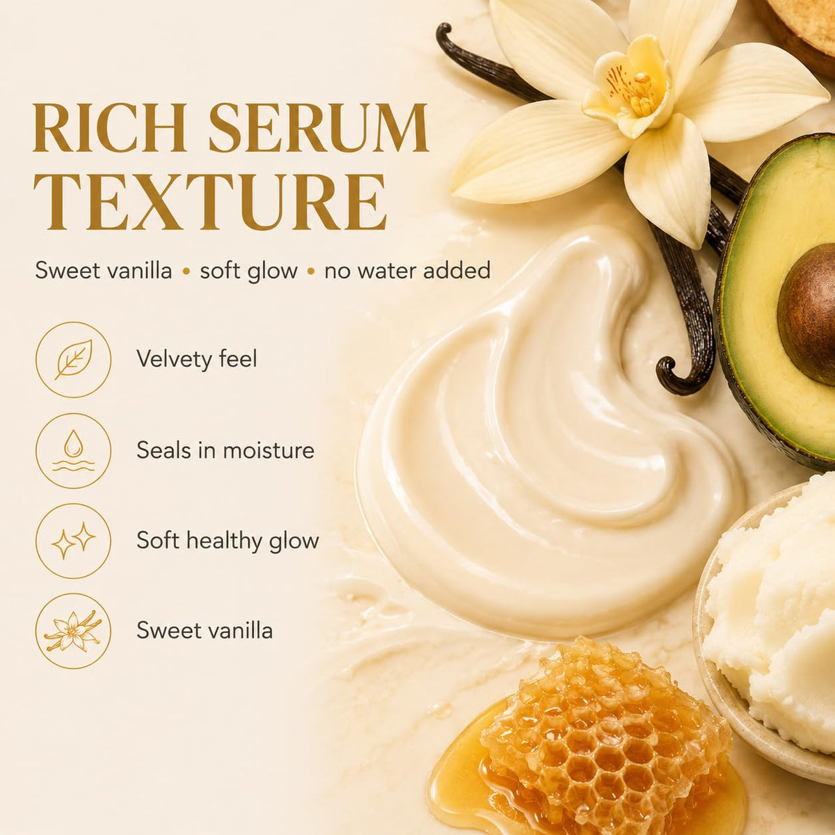 MKSUVGQ Bees Body Serum for Crepey Skin, Waterless Wet Skin Body Oil with Avocado Oil, Castor Oil, Coconut Oil, Shea Butter & Beeswax, After Shower Body Moisturizer, Sweet Vanilla, 8 fl oz