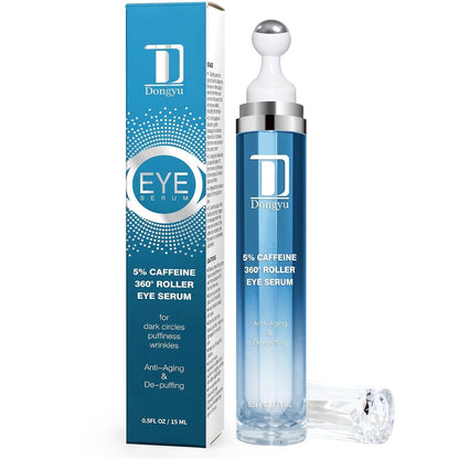 Caffeine Eye Cream for Dark Circles: Under Eye Cream Morning Skincare - Upgraded Formula Eye Serum with 360° Cooling Roller for Puffy Eyelids 0.5 fl.oz